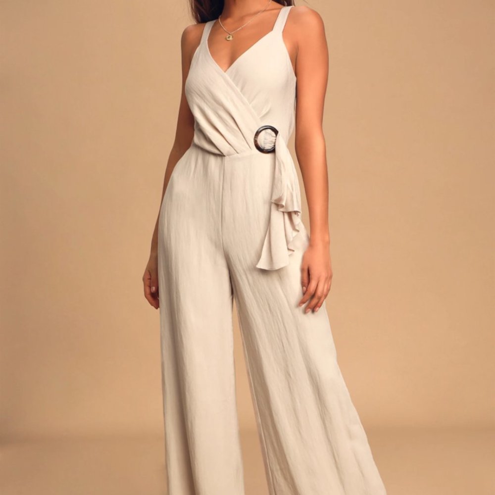 Lulus Beige Wide-leg Jumpsuit